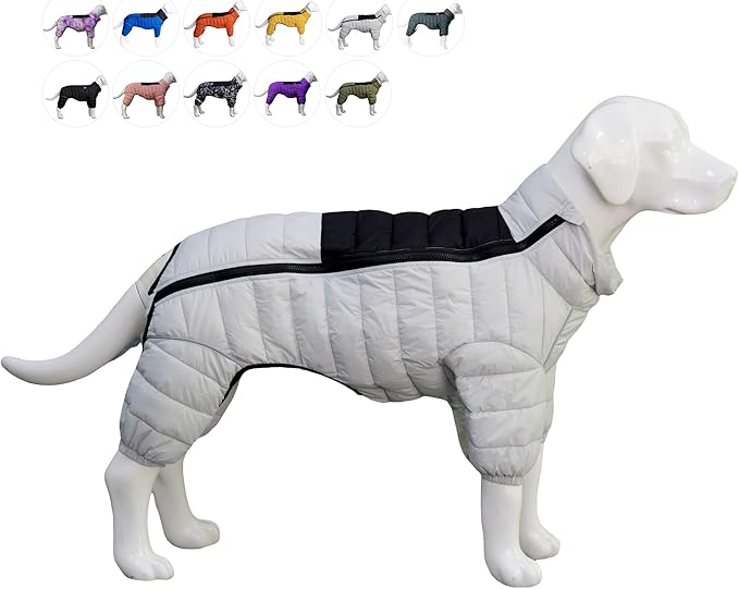 LoveLongLong Dog Coat - Warm & Waterproof Dog Jacket, Zippered & Adjustable, Reflective, Off White, Sizes S, M, L