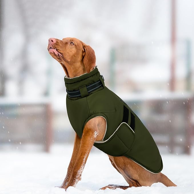 IECOii XXXL Dog Coat for Large Dogs Waterproof Dog Jacket with Collar Built in, Reflective Winter Jacket with Fleece Lined Warm Cold Weather Coats for Extra Large Dogs, Great Dane, Army Green - 3XL