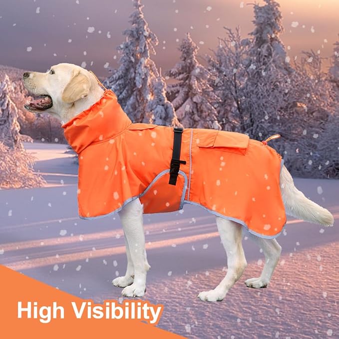 Reflective Dog Raincoat Waterproof Adjustable Dog Hooded Poncho Raincoat for Medium Large Dogs, Lightweight Pet Rain Jacket (Orange, XL)