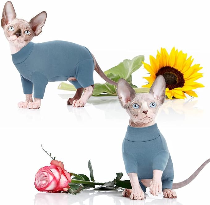 ROZKITCH Cat Clothes for Cats Only Male Female, Breathable Soft Jumpers for Sphynx Only, Coat with Four Legs, Warm Sweater T-Shirt Pajamas Jumpsuit Vest Cornish Rex, Devon Rex, Peterbald Blue S