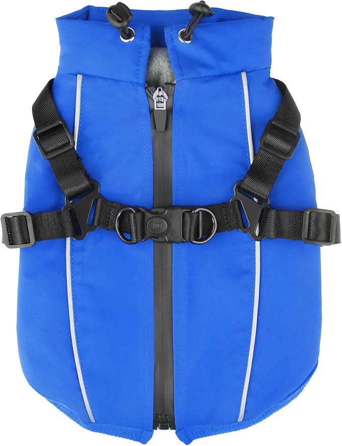 Dog Winter Coat Reflective Water-Resistant Jacket, Fleece Lined Windproof Puppy Coat with Back Zipper & D-Ring, Cold Weather Dog Coats for Small Medium Large Dogs (S, Blue)