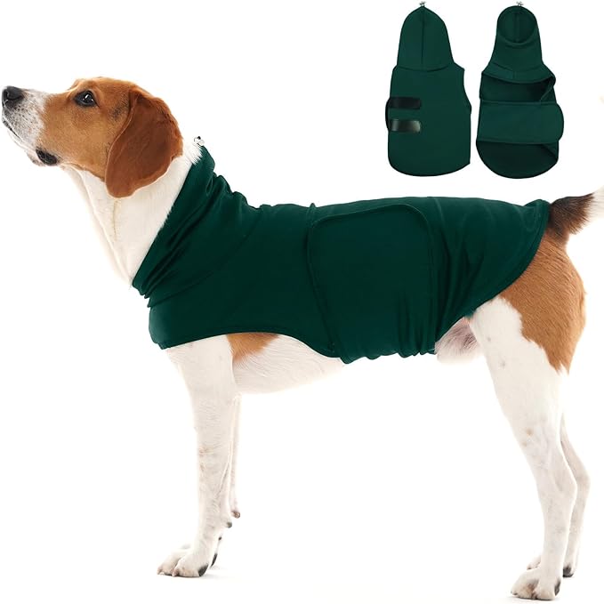 Large Anxiety Shirt for Medium Dogs with Adjustable Chest | Fireworks Calming Vest with Hood Neck Wraps,Anxiety Relief for Separation,Breathable Soft for All-Seasons(DarkGreen)
