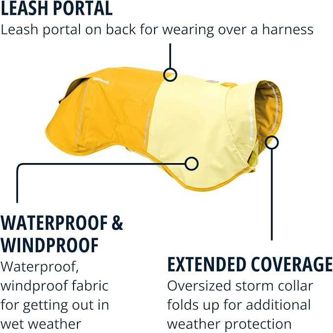 Ruffwear, Sun Shower Dog Raincoat, All-Weather Jacket, Waterproof, Windproof & Lightweight, Mineral Yellow, Large
