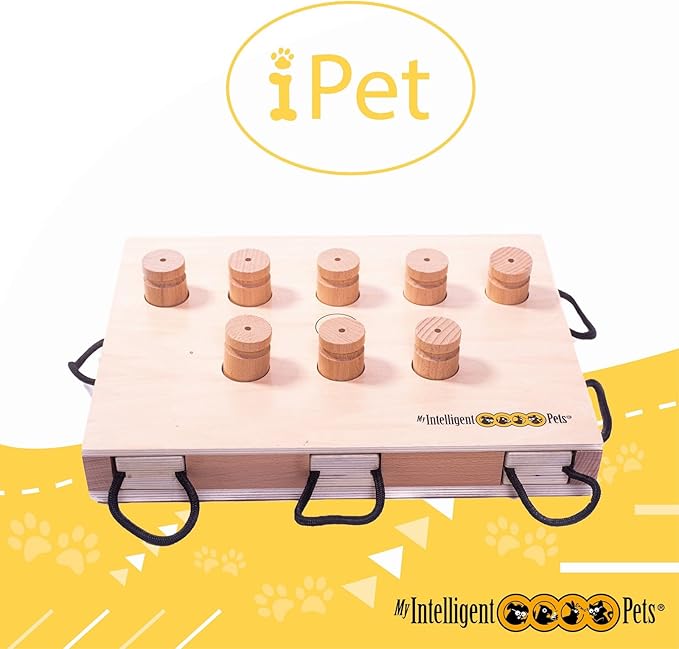 iPET-Smart Dog - Interactive Wooden Puzzle Toy, Fun and Challenging Brain Game for Smart Dogs, Mental Stimulation and Enrichment, All-Wood Design