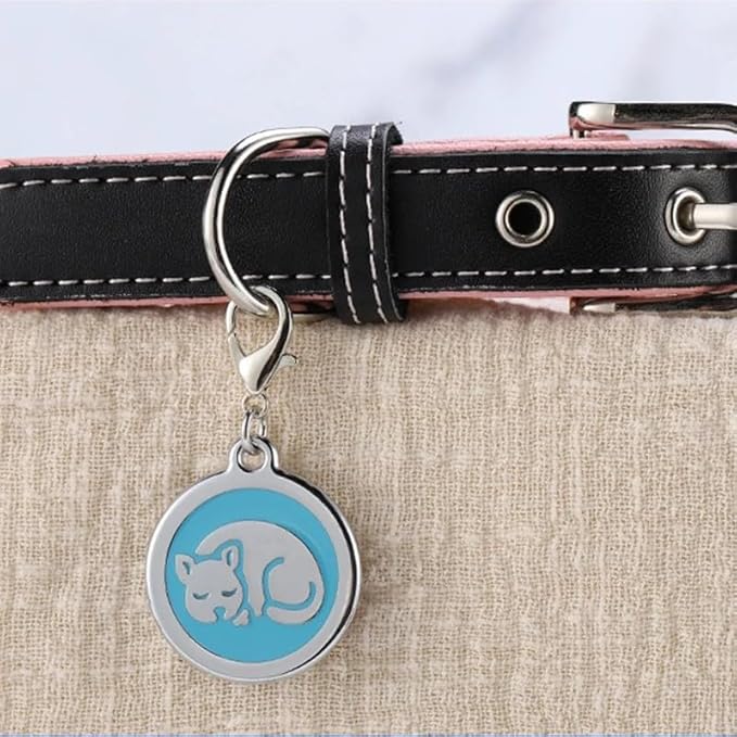 Personalized Pet ID Tags with Lobster Claw Clasp for Kittens and Cats - Small pet Tags for Cats, cat Name Tags for Collar, Custom cat id tag (Sleeping-Round-Small: Green)