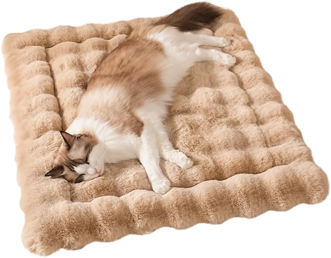 Dog Beds Mats Cat Bed Mat Plush Faux Fur Puppy Pad with Anti-Skid Bottom Cozy Kitten Bed for Carriers/Floor Dog Friendly 27 x 20 Inch Large Coffee