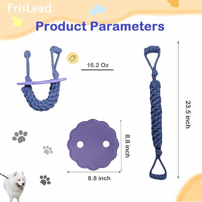 2-in-1 Dog Tug of War Rope and Frisbee, Dog Toy,Tough Rope Toy, Flying Disc, Tug Toy for Outdoor and Indoor Play (Lilac)