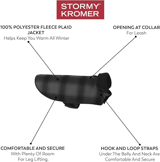 Stormy Kromer Fleece Dog Jacket, Gray/Black Plaid, Small
