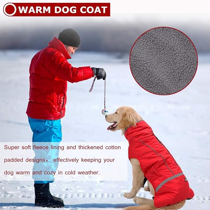 Warm Dog Coat Reflective Winter Jacket, Waterproof Windproof Dog Turtleneck Clothes for Cold Weather, Thicken Fleece Lining Pet Outfit, Adjustable Pet Vest Apparel for Small Medium Large Dogs X-Large