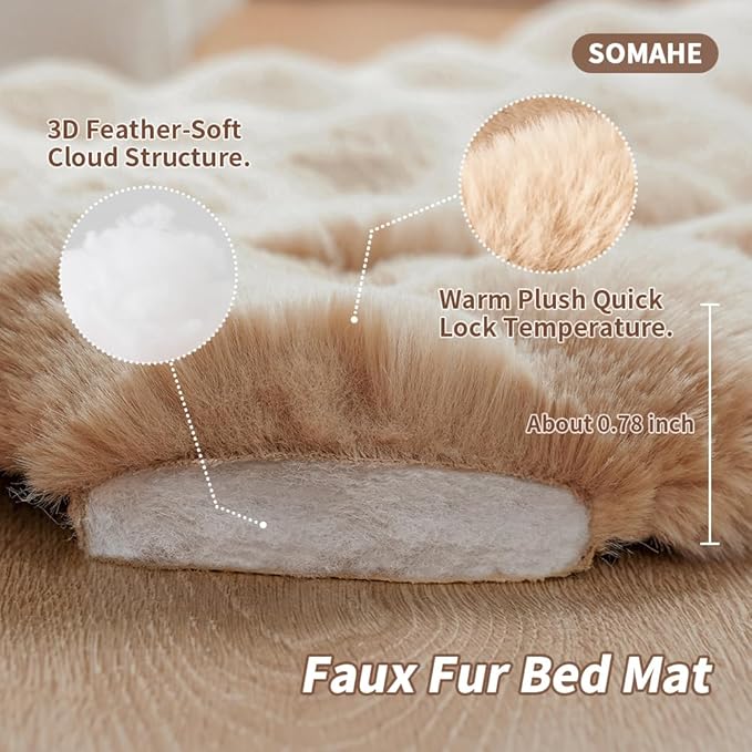 Dog Beds Mats Cat Bed Mat Plush Faux Fur Puppy Pad with Anti-Skid Bottom Cozy Kitten Bed for Carriers/Floor Dog Friendly 27 x 20 Inch Large Coffee