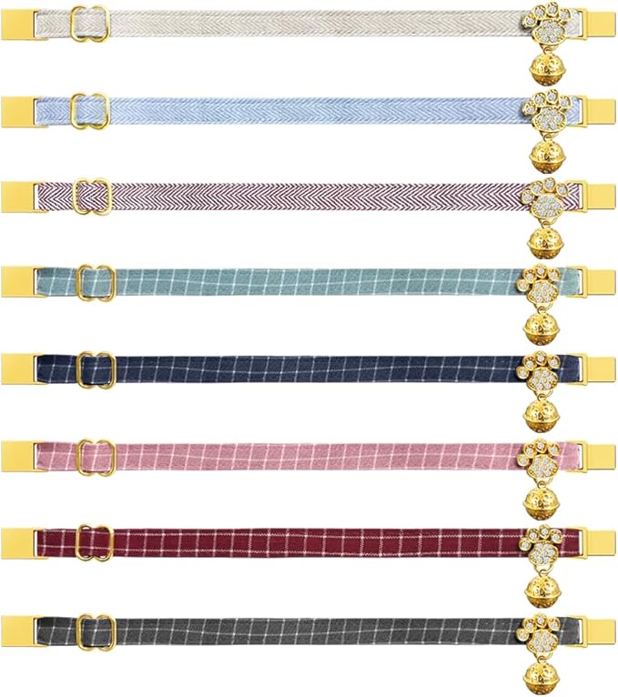 Personalized Breakaway Cat Collars - Magnetic Buckle, Bell - Safety Quick Release, Customized for Girls & Boys Cats- (Checkered-Red)