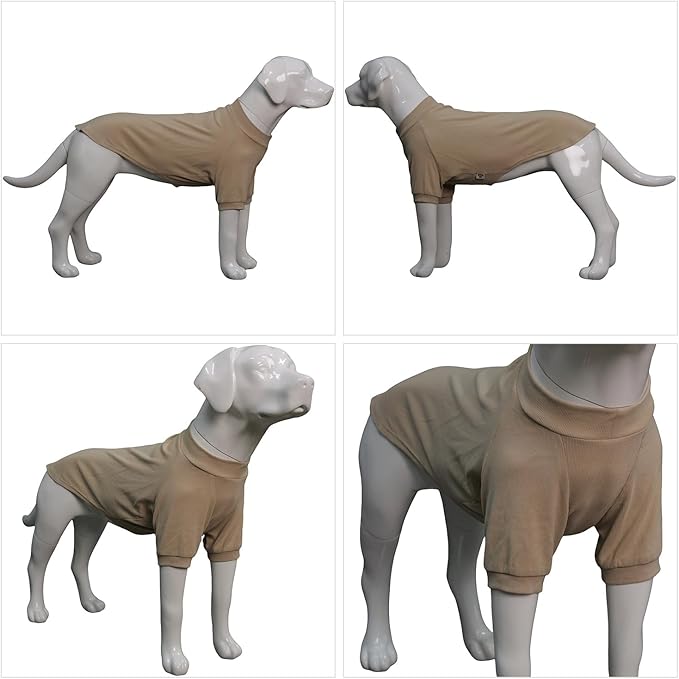 Lovelonglong Ribbed Dog T-Shirt Cotton Knitted Dog Sweaters for All Season Pet T-Shirts for Large Medium Small Dogs Beige S