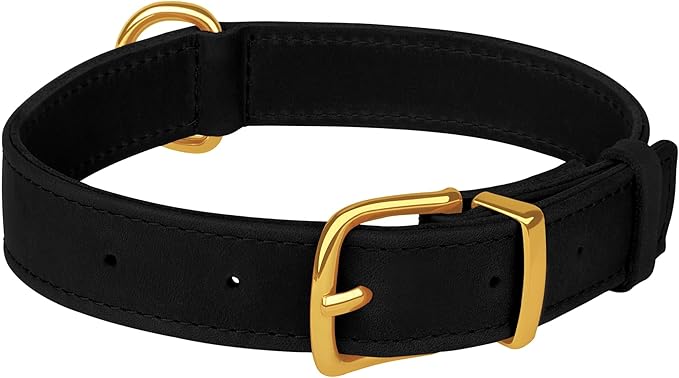 Leather Dog Collar - Heavy Duty Adjustable Soft Padded Pet Collars for Small Medium Large Dogs Breed - Black Green Brown Pink Red Blue (Black, XL, 19"-24" Neck Fit)
