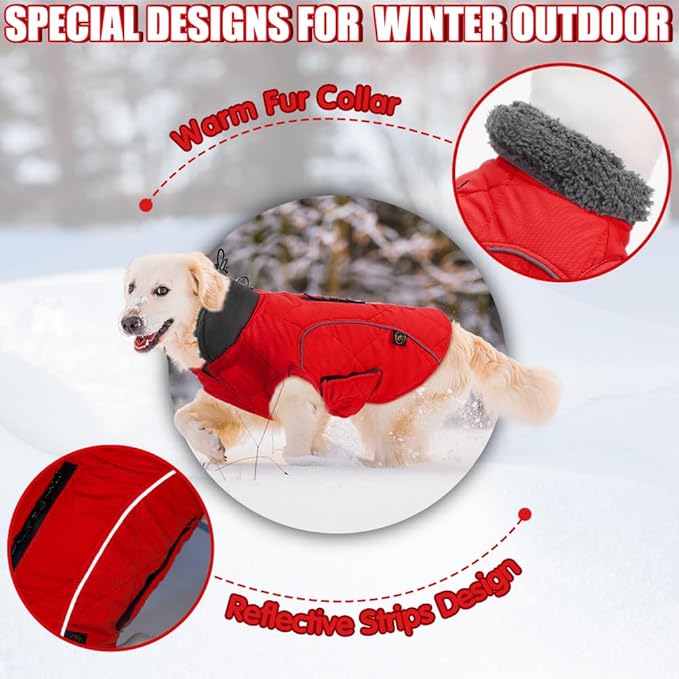 EMUST Winter Dog Coats, Fleece Dog Apparel for Cold Weather, British Style Windproof Warm, Red, XS