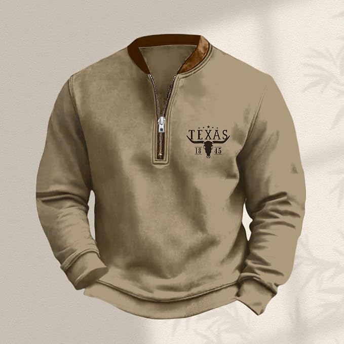HOTYD Aztec Cowboy Jacket Men Vintage Bullhorn Printed Oversized Western Sweatshirt Long Sleeve Quarter Zip Pullover