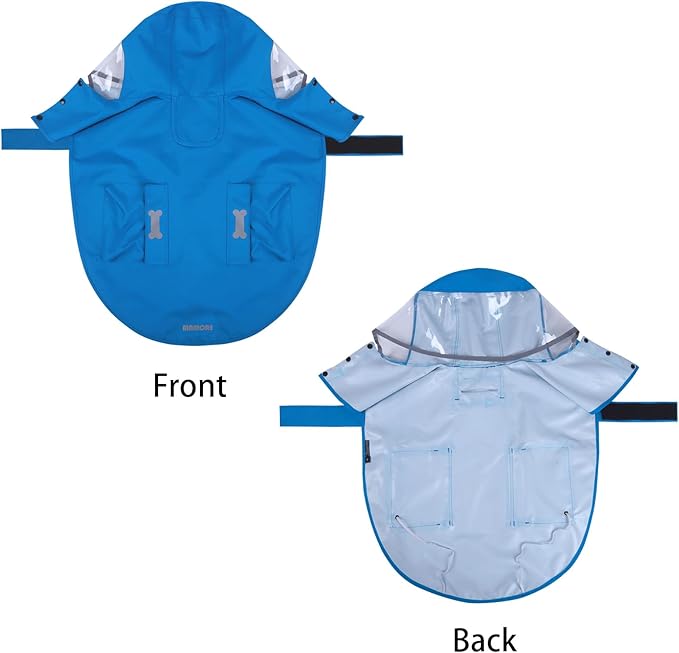 Dog Raincoat Waterproof, Adjustable Reflective Hooded Dog Rain Poncho with Leash Hole for Small Medium Large Dogs (Blue, Small)