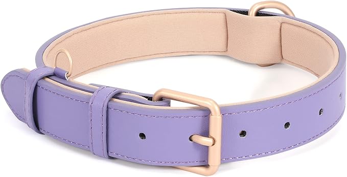 WHIPPY Leather Dog Collar for Small Medium Large Dog Adjustable Soft Breathable Leather Padded Puppy Collar with Alloy Buckle Heavy Duty Waterproof Classic Dog Pet Collar,Purple,L