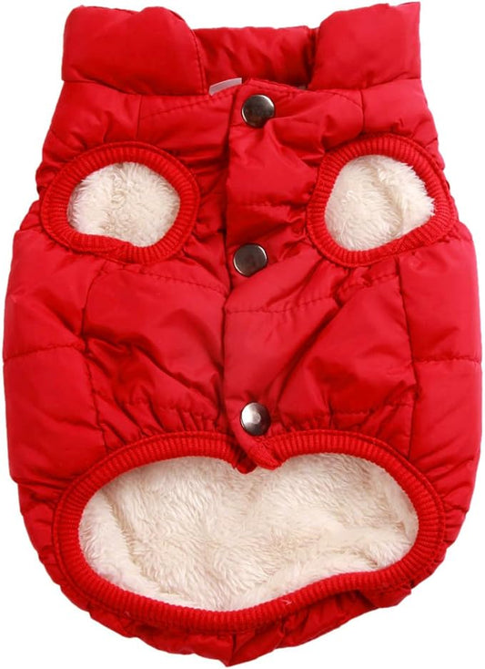 2 Layers Fleece Lined Warm Dog Jacket for Puppy Winter Cold Weather,Soft Windproof Small Dog Coat,Red S