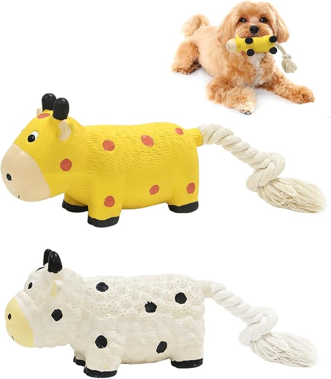 Dog Squeaky Toys Rope Toys Rubber Dog Chew Toy for Small & Medium Dogs for Boredom, Teeth Cleaning, Tug of War Toy (2 Pack)
