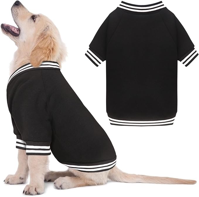 Dog Sweaters for Large Dogs, Brushed Fleece Dog Sweater Baseball Jacket Large Pet Sweater Clothes Soft Warm Boy Girl Pet(Black-L)