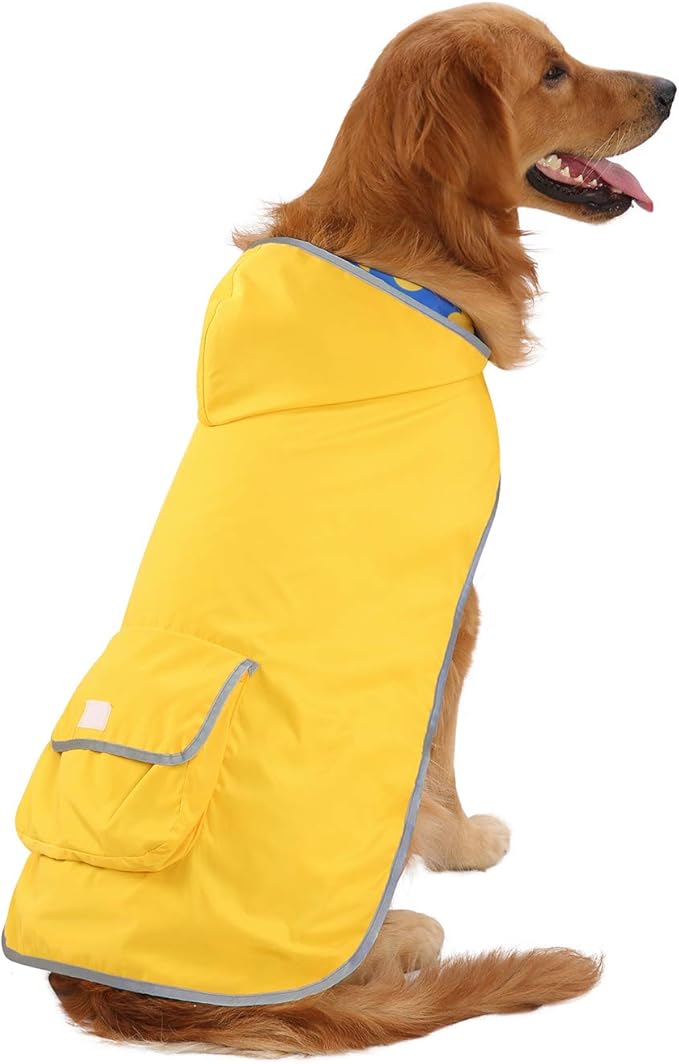 HDE Reversible Dog Raincoat Hooded Slicker Poncho Rain Coat Jacket for Small Medium Large Dogs Ducks Yellow - XL
