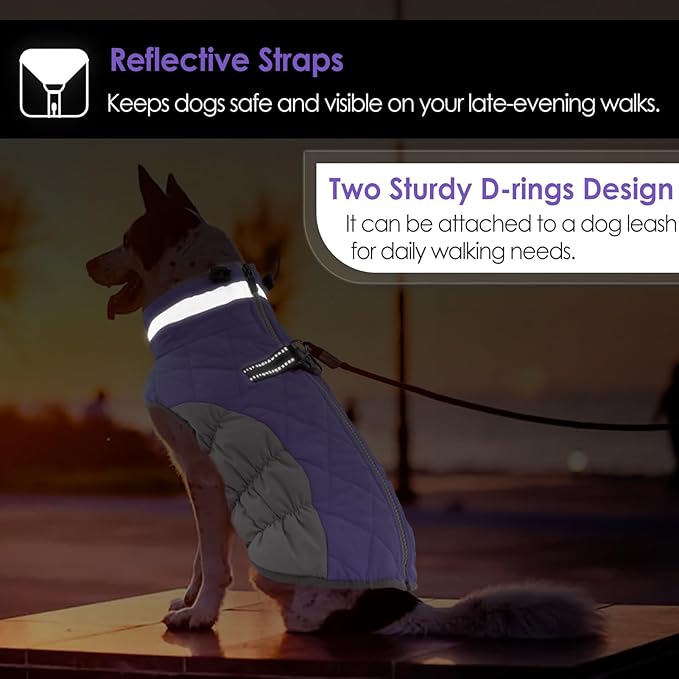 AOFITEE Dog Coat, Warm Dog Jackets for Small Dogs, Dogs Winter Coat with Harness Built in, Reflective Pet Winter Jacket, Waterproof Windproof Puppy Puffer Jacket Fleece Vest, Lilac XS