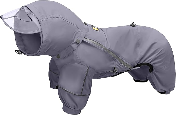 WOOFO Full-Coverage Dog Raincoat, Lightweight, Comfortable, Adjustable & Easy to Wear Dog Rain Jacket, Detachable Cap, Reflective Strip (Grey, Medium)