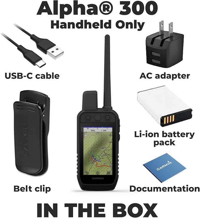 Wearable4U - Garmin Alpha 300 Handheld, Advanced Dog Tracking and Training Handheld, Touchscreen with E-Bank Bundle