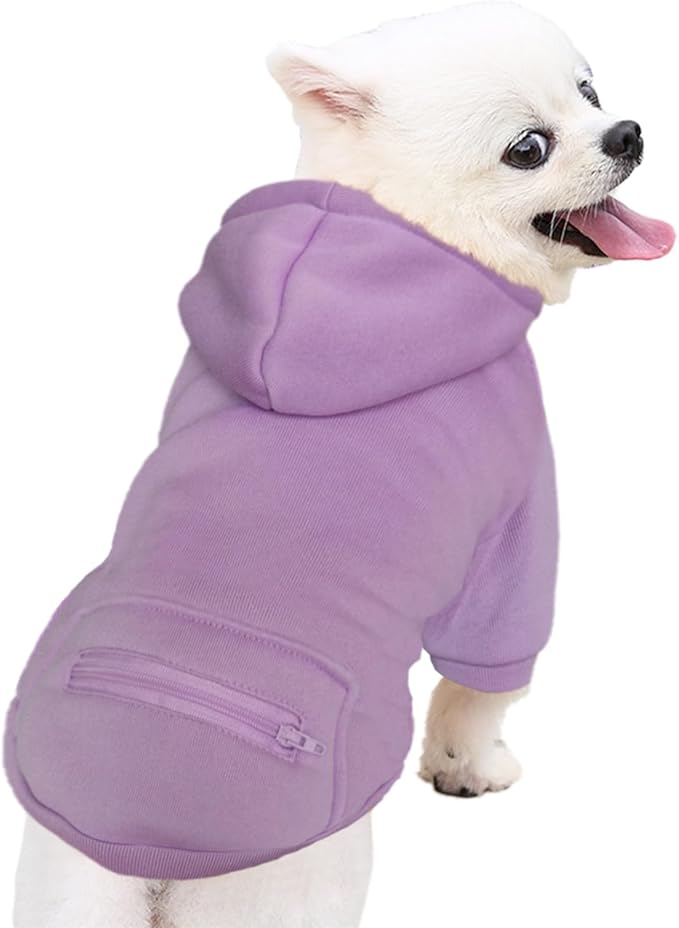 Jecikelon Pet Dog Cold Weather Coat with Pocket Winter Dog Hoodie Warm Puppy Clothes for Small Dogs Chihuahua Clothing (Purple, XX-Small)