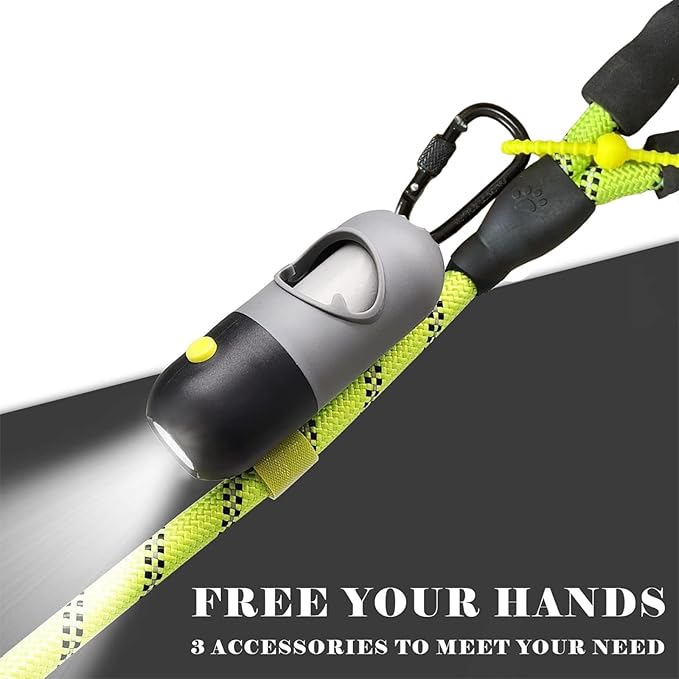 Dog Poop Bag Holder Dispenser with LED Flashlight - Night Visibility for Safe Evening Walks | Upgraded Hands-Free Leash Clip | Includes 15 Dog Waste Bags(Gray)