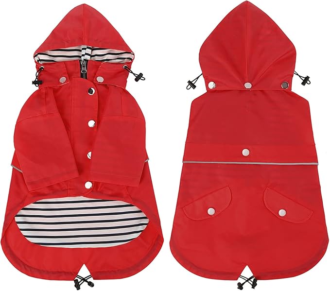 HDE Dog Raincoat Poncho Double Layer Zip Rain Jacket with Removable Hood, Leash Hole for Small to 3XL Dogs and Puppies Red - XL