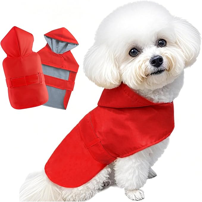 Dog Raincoat Dog Rain Jacket Poncho Waterproof Pet Rain Suit Double Layer Breathable Lining Hooded Leash Hole Adjustable for Medium Dogs,Red,XXXL