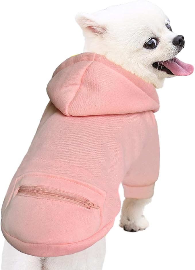Jecikelon Pet Dog Cold Weather Coat with Pocket Winter Dog Hoodie Warm Puppy Clothes for Small Dogs Chihuahua Clothing (Pink, Medium)