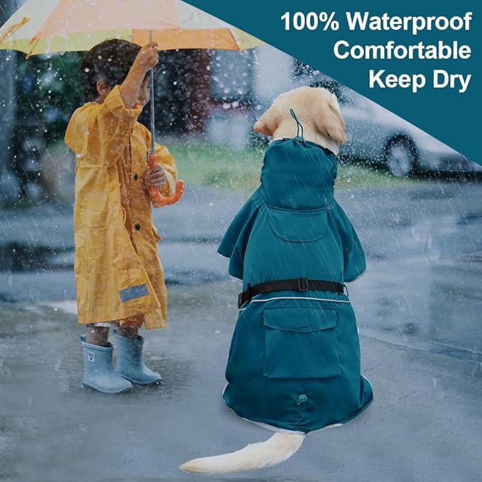 Reflective Dog Raincoat Waterproof Adjustable Dog Hooded Poncho Raincoat for Medium Large Dogs, Lightweight Pet Rain Jacket(Blue, 4XL)
