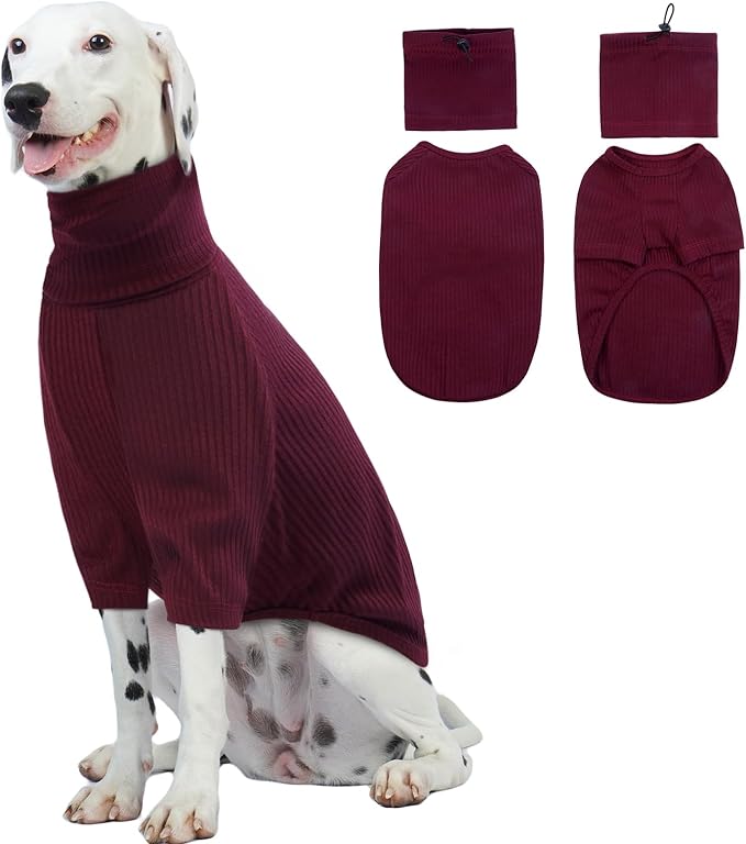 ROZKITCH Dog Shirt with Hoodie Dog Ears Cover 2 in 1, Soft Lightweight Dog Striped T Shirt Pullover Dog Tank with Detachable Ear Wrap, Dog Hoodie Tshirt Dog Boy Girl, Stretchy Sweater WineRed XL