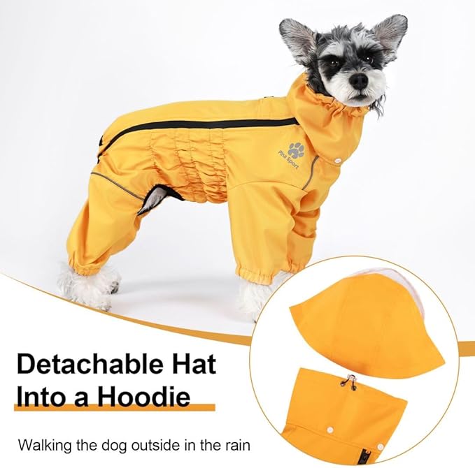 PINA Dog Raincoat, Waterproof Jacket with Hood & Reflective Strap, Lightweight Poncho with Leash Hole for Wet Weather