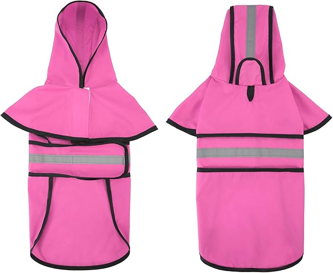 HDE Dog Raincoat Jacket Reflective Adjustable Hooded Pet Poncho Rain Coat with Leash Hole for Small to X-Large Dogs Pink - S
