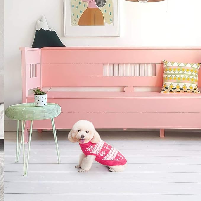 KOOLTAIL Cable Knit Dog Sweater Turtleneck, Cold Weather Pullover Classic Knitwear, Snowflake Pattern Thick Warm Winter Pet Clothes, Dog Christmas Sweater for Small Medium Large Dogs Girl, Pink S