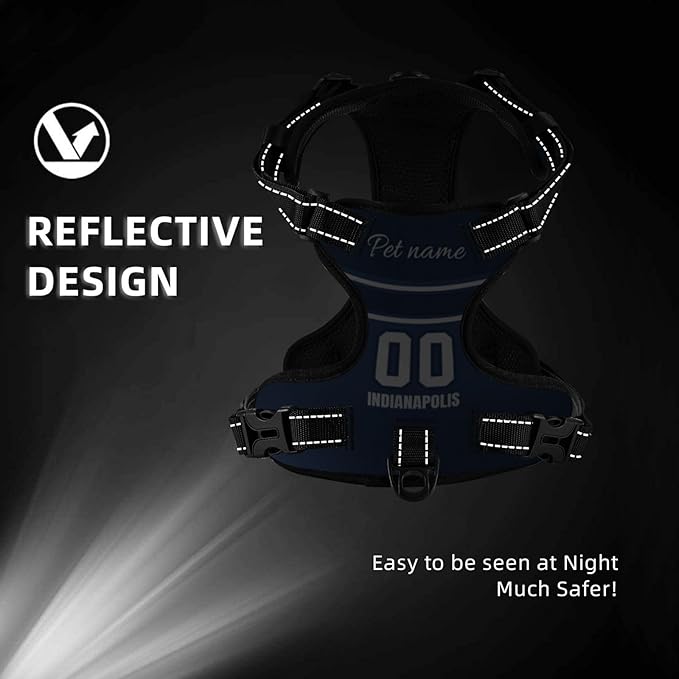 Custom Indianapolis Dog Harness with Reflective Stripes Personalized Name and Number Dog Vest Harness with Pet Traction Rope for Small Medium Large Dog