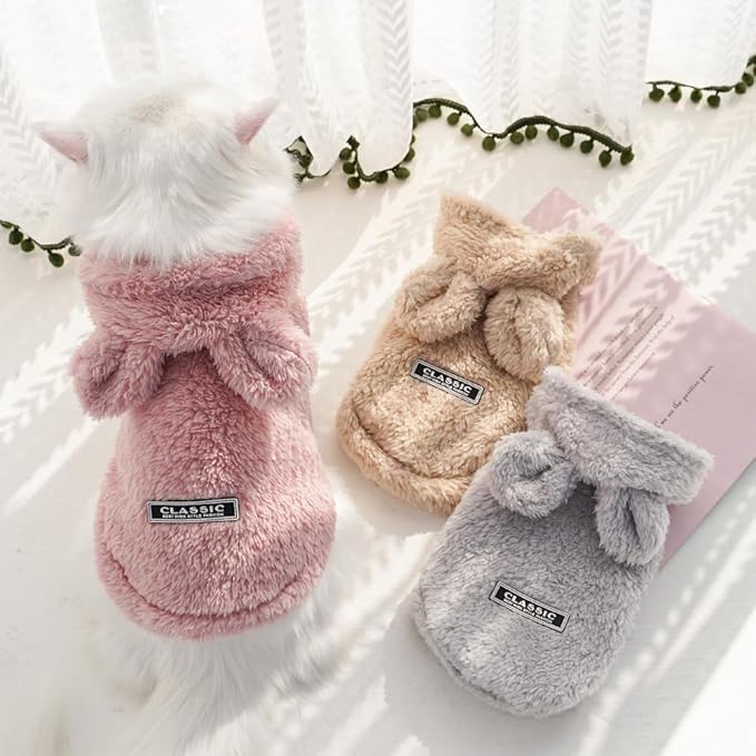 Cat Bunny Ears Costume Cute Dog Kitten Hoodies Sweater Rabbit Ears Puppy Pet Apparel (Medium,Gray)