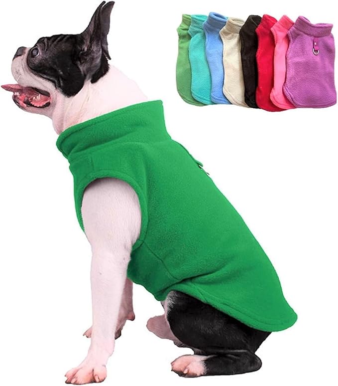 JACKO & CO - Fleece Vest Dog Sweater with Leash Ring - Soft, Warm & Lightweight Pullover Coat for Small & Medium Dogs, Puppies & Cats - Cozy Fall/Winter/Spring Pet Jacket (Green, Medium 6-10lbs)
