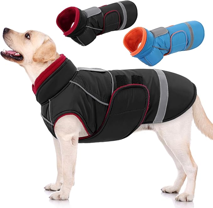 SUNFURA Dog Coat, XXXL Dog Winter Jacket, Warm Snow Jacket for Extra Large Dogs, Reflective Puffer Coats Waterproof Snowsuit for Great Dane, Black XXX-Large