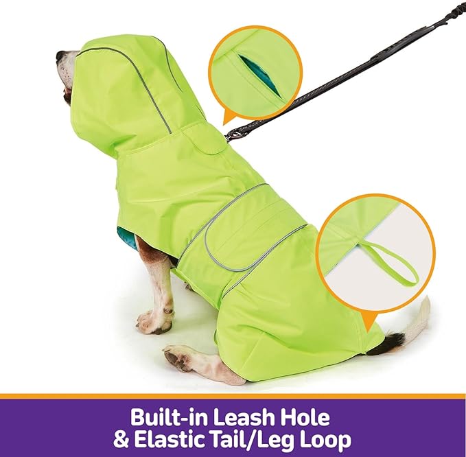 Dog Raincoat Reversible, Single Side Slicker Poncho Adjustable Waterproof Dog Rain Jacket with Leash Hole/Reflective Stripe Hooded Snowproof Windproof Clothes for Small to 3X-Large Dogs, S