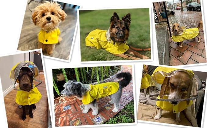 Dog Waterproof Raincoat with Poncho Hoodie, High Reflective Adjustable Yellow Pet Rain Jacket with Leash Hole for Small Medium and Large Dogs (Yellow, XXX-Large)