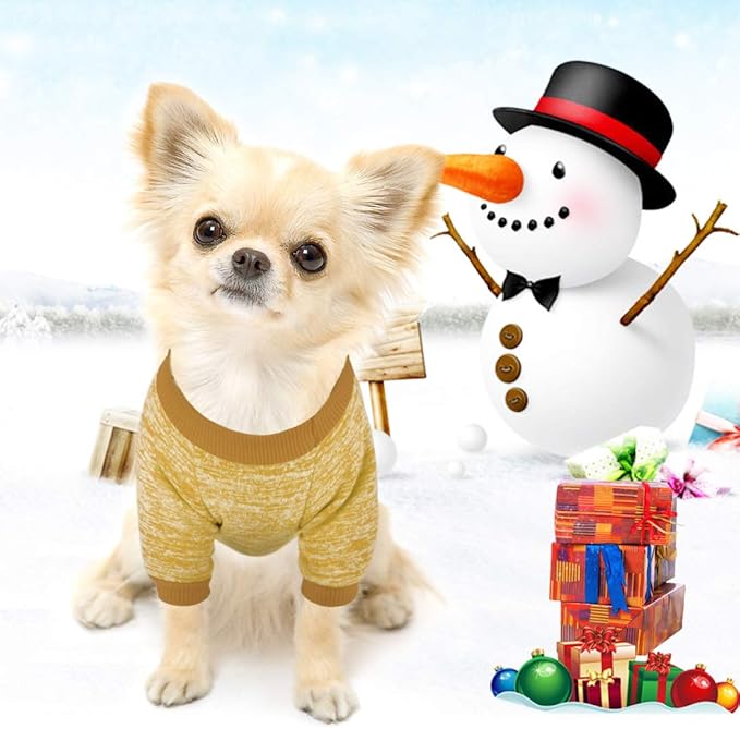 Idepet Pet Dog Classic Knitwear Sweater Fleece Coat Soft Thickening Warm Pup Dogs Shirt Winter Pet Dog Cat Clothes Puppy Customes Clothing for Small Dogs(XL,Yellow)
