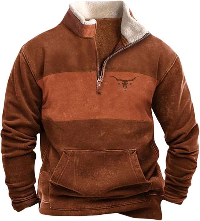 HOTYD Western Jackets for Men Cowboy Sweatshirts Vintage Ethnic Graphic Casual Long Sleeve Top 1/4 Zip Pullover Hoodies