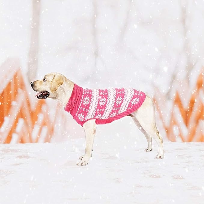 KOOLTAIL Cable Knit Dog Sweater Turtleneck, Cold Weather Pullover Classic Knitwear, Snowflake Pattern Thick Warm Winter Pet Clothes, Dog Christmas Sweater for Small Medium Large Dogs Girl,Pink ML