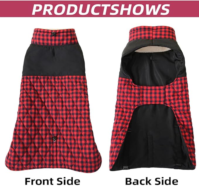 Dog Jackets for Winter, Reversible Dog Coat Windproof Waterproof Jackets for Cold Weather, British Style Plaid Coats Warm Vest for Small Medium Large Dogs(RED, 5XL)