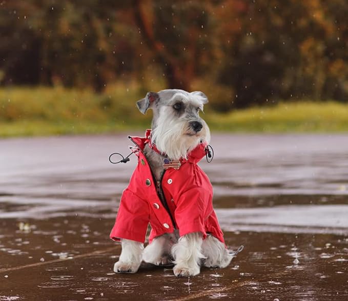 Morezi Dog Zip Up Raincoat with Reflective, Rain/Water Resistant, Adjustable Drawstring, Removable Hood, Raincoats with Legs 8lbs to 80lbs Available - Red - XXL