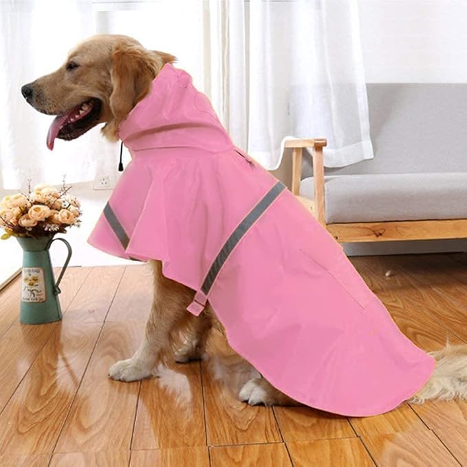 Mikayoo Large Dog Raincoat Adjustable Pet Waterproof Clothes Lightweight Rain Jacket Poncho Hoodies with Strip Reflective(Pink,XL)